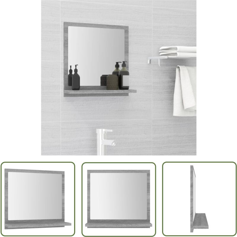 The Living Store Miroir de bain Sonoma gris 40x10,5x37 cm Bois d'ingénierie - Miroir De Salle De Bain - Miroir Mural - Meuble De Salle De Bain