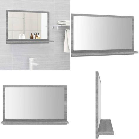 Miroir de bain Sonoma gris 60x10,5x37 cm Bois d'ingénierie - Miroir De Salle De Bain - Miroir Mural - Meuble De Salle De Bain - Étagère Murale - Décoration Salle De Bain - Home & Living
