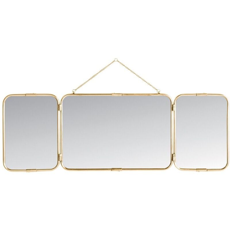 Signature - Miroir de Barbier Triptyque en Laiton Dorée - L114 x H40cm