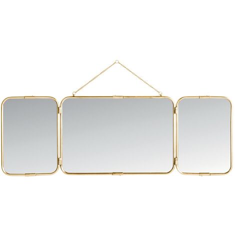 Miroir de Barbier Triptyque en Laiton Dorée - L114 x H40cm - Signature - Laiton