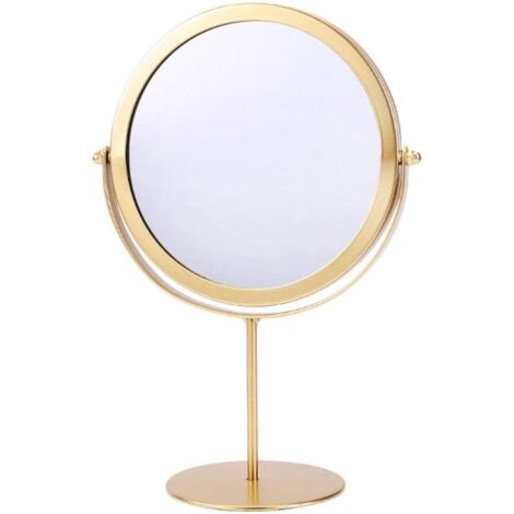 Miroir de bureau, miroir de maquillage, miroir sur pied, angle réglable librement, fond rond (doré)