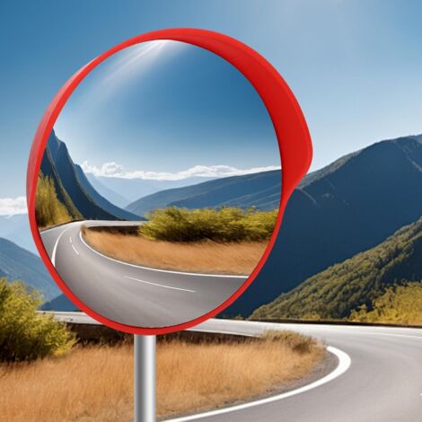 Miroir de Circulation 30 cm, Professionnel, résistant aux intempéries, extérieur, Fixation Incluse, Rouge