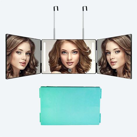 Miroir de coiffure 360°, miroir de coiffure 3 faces, miroir portable suspendu, hauteur réglable, miroir de maquillage pliable pour coiffure, rasage, hommes et femmes, Fruit vert, sans LED-1pc
