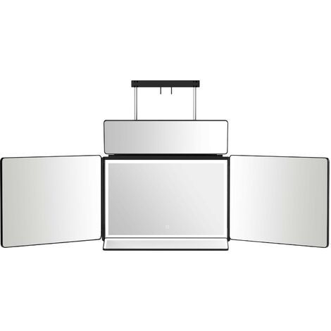 Miroir de coiffure 360°, miroir de coiffure 5 faces, miroir portable suspendu, hauteur réglable, miroir de maquillage pliable pour coiffure, rasage, hommes et femmes, Noir Avec lumière LED,1pc