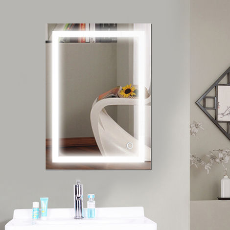 Miroir de courtoisie éclairé maquillage miroir de salle de bain mural 50 * 70 cm