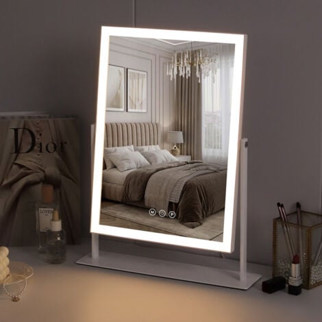 Miroir de courtoisie éclairé par LED, 30 cm x 41 cm，miroir de courtoisie réglable en 3 couleurs, miroir à luminosité réglable, blanc FENCHILIN