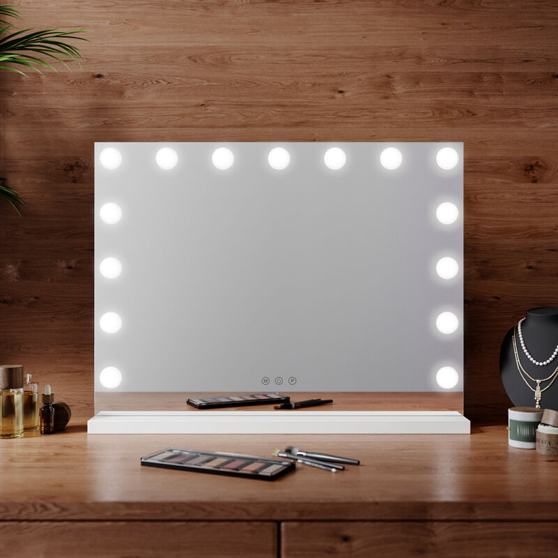 Sirhona - Miroir de Courtoisie Hollywood avec Éclairage led - 15 Ampoules et 3 Couleurs Ajustables - 58 x 45.5 x 12 cm