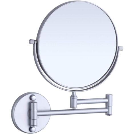 Miroir de courtoisie mural de 20 cm avec grossissement x1/x3, miroir rotatif double face à 360°, pliable, argent mat