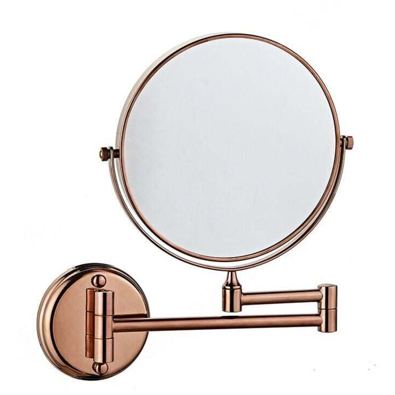 Miroir de courtoisie mural double face pliable rotatif 3X miroir grossissant 6 pouces pour salle de bain toilette chambre à coucher, or rose - Tigrezy