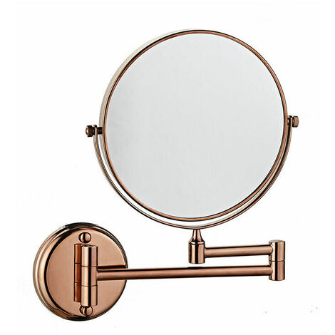 Miroir de courtoisie mural double face pliable rotatif 3X miroir grossissant 6 pouces pour salle de bain toilette chambre à coucher, or rose