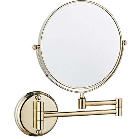 Miroir de courtoisie mural double face pliable rotatif 3X miroir grossissant 8 pouces pour salle de bain toilette chambre à coucher, Doré