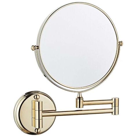 Miroir de courtoisie mural double face pliable rotatif 3X miroir grossissant 8 pouces pour salle de bain toilette chambre à coucher, Doré
