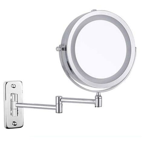 Miroir de courtoisie mural Feelglad, miroir illuminé à double face à grossissement 10x, 360