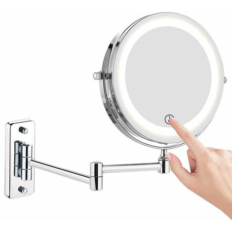 Miroir de courtoisie mural, miroir éclairé par LED double face 10X, extensible à 360 °, 7 pouces