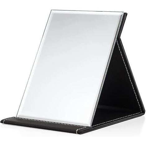 Miroir de courtoisie pliable portable, miroir de voyage, miroir de bureau pliable avec revêtement en cuir PU pour coiffeuse et voyage (noir) -