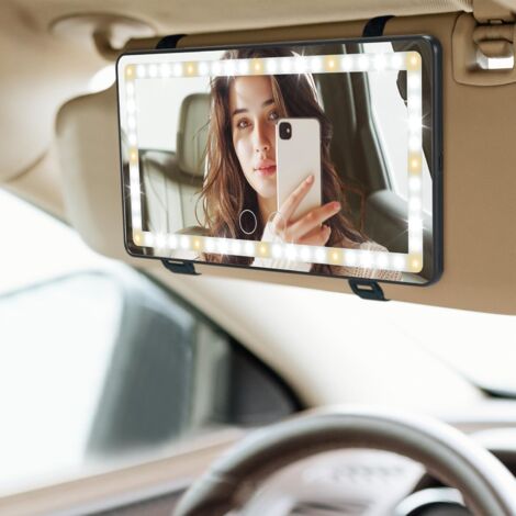 Miroir De Courtoisie Voiture LED Rechargeable - 3 Modes D'éclairage - Pour Pare-soleil - Maquillage En Voiture