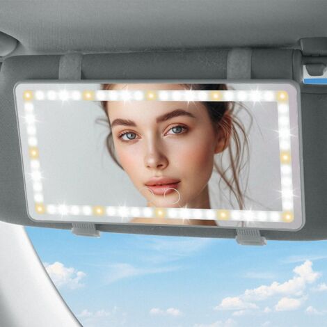 Miroir de courtoisie pour pare-soleil de voiture, miroir de courtoisie avec éclairage, maquillage avec 3 modes d'éclairage et 60 LED, rechargeable, à intensité variable, contrôle tactile, maquillage d