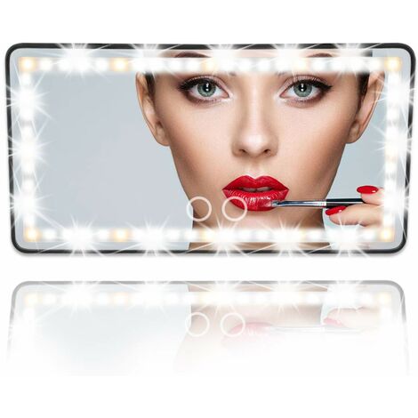 Miroir de courtoisie pour pare-soleil de voiture Miroir de maquillage de voiture avec lumières LED pour voiture camion SUV Rétroviseur pare-soleil Miroir cosmétique Batterie au lithium intégrée