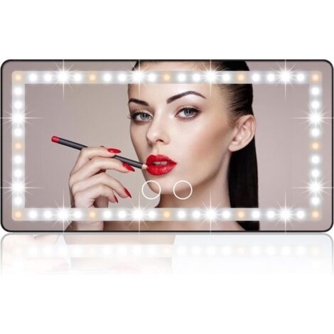 Miroir de courtoisie pour pare-soleil de voiture, miroir de maquillage rechargeable avec 3 modes d'éclairage et 60 LED - Miroir cosmétique à clipser pour pare-soleil arrière, à intensité variable et é