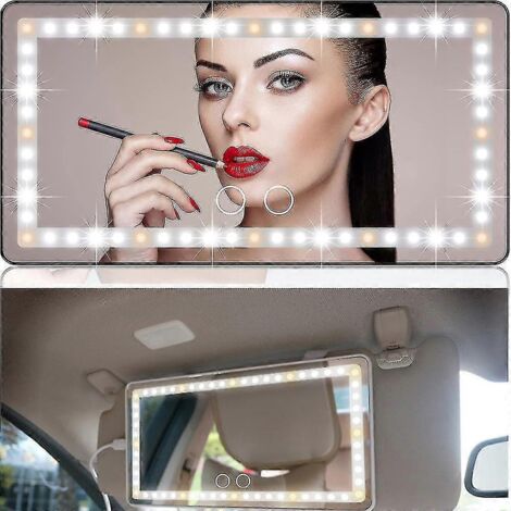 Miroir de courtoisie pour pare-soleil de voiture, rechargeable, 3 modes d'éclairage, 60 LED à intensité variable - Blanc