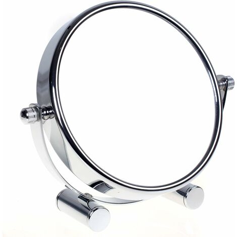 Miroir de courtoisie, rotation 360° - double face : grossissement normal et 10x. Miroir sur pied, miroir grossissant, miroir de salle de bain