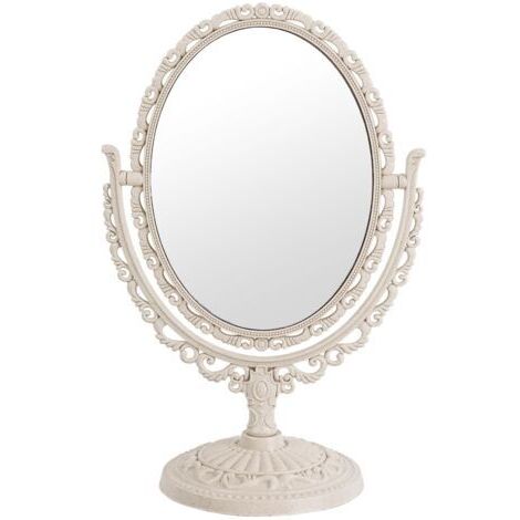 Miroir de courtoisie vintage style shabby chic  Miroir de maquillage double face rotatif à 360° avec support pour décoration de chambre