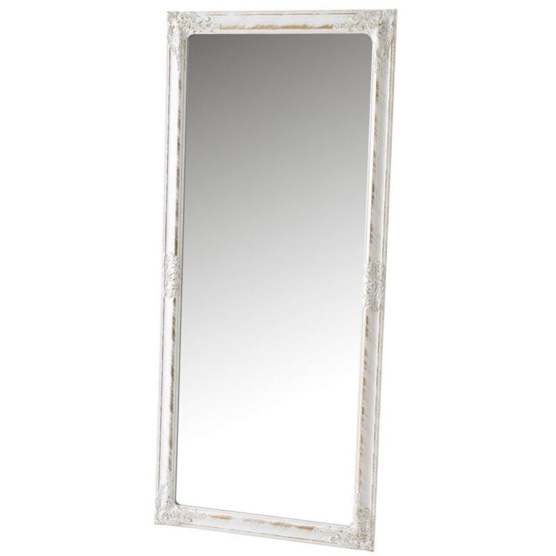 Lola Home - Miroir de dressing en bois de pin gravé blanc et or 162x72 cm
