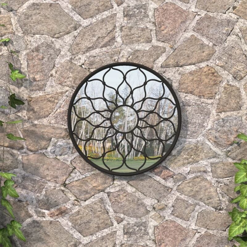 Miroir de jardin Noir 40x3 cm Fer Rond utilisation extérieure CFW74576