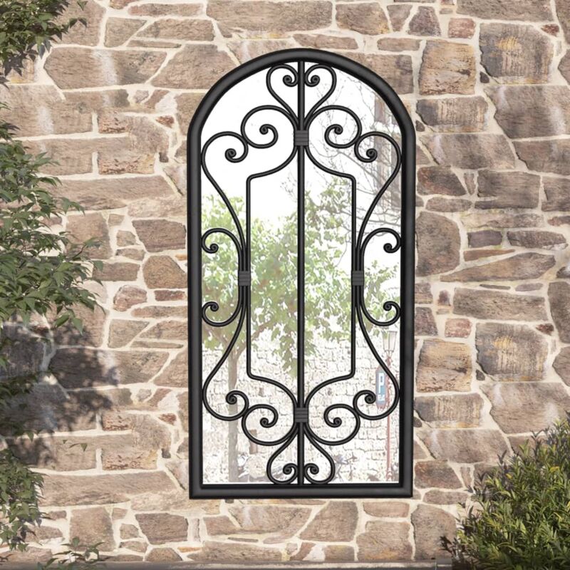 vidaXL Miroir de jardin Noir 70x30 cm Fer pour utilisation extérieure