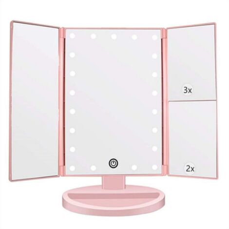 Miroir de Maquillage, 1x /2x/3x Miroir de Maquillage à Trois Volets avec 21 lumières LED et Miroir réglable à écran Tactile Miroirs de comptoir cosmétiques