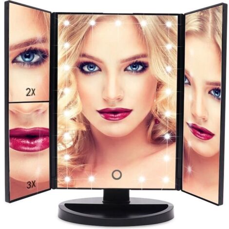 Miroir de Maquillage 21 LED lumineux Miroir de Cosmétique avec Triple de Grossissant Écran Tactile, Rotation de 180 degrés Miroir de
