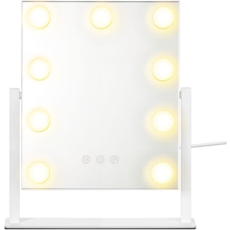 Miroir de Maquillage, 9 Ampoules, Miroir Grossissant, 25 x 30 cm, Blanc