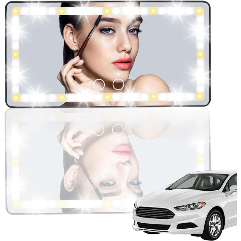 Miroir de Maquillage à LED Voiture avec 3 Modes d'éclairage, Miroir de Maquillage Pare-Soleil, de Voiture avec 60 lumières Rétroviseur intérieur