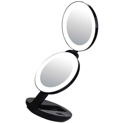 Miroir de maquillage à trois volets portable pliant portable beauté double face petit miroir led avec lumière de remplissage (noir Diamètre 11.432.9cm)