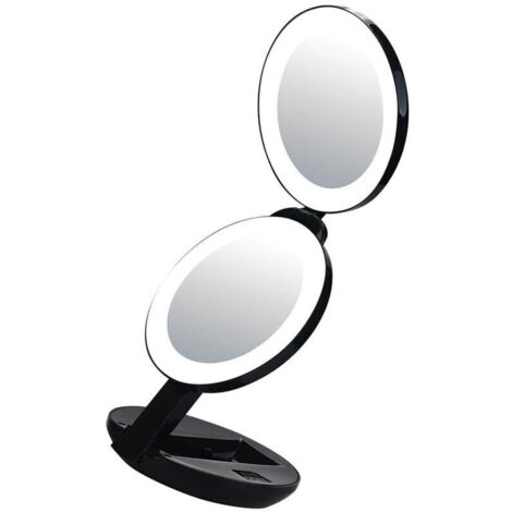 Miroir de maquillage à trois volets portable pliant portable beauté double face petit miroir led avec lumière de remplissage (noirDiamètre 11.43x2.9cm)