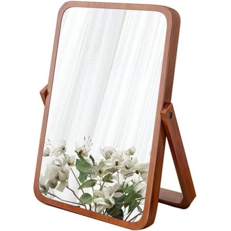 Miroir de Maquillage - Acajou Noir - Bois Massif - Pivotant à 360° - Design Contemporain - Intérieur