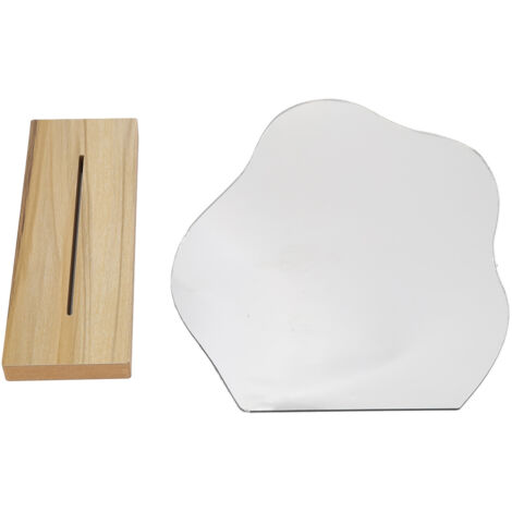 Miroir de maquillage acrylique portable léger avec base en bois design irrégulier