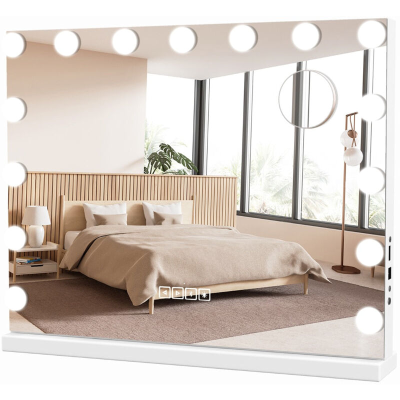 Helloshop26 - Miroir de maquillage avec 15 led miroir hollywood à intensité variable 3 couleurs commande tactile intelligente loupe mural ou de table