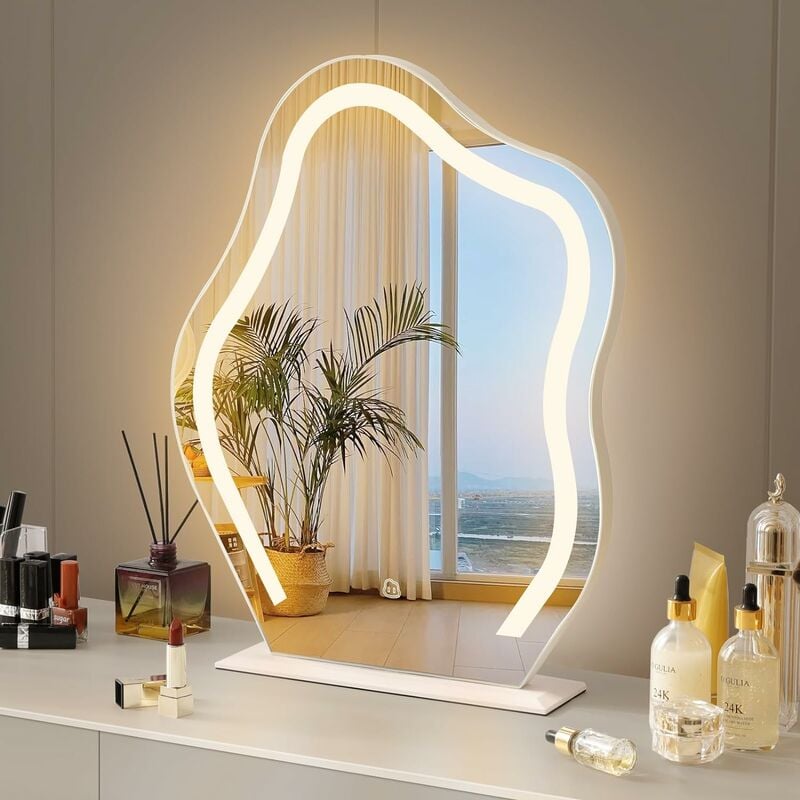 Fenchilin - Miroir de maquillage avec bande lumineuse led miroir nuageux irrégulier, éclairage miroir de maquillage avec gradation 3 modes