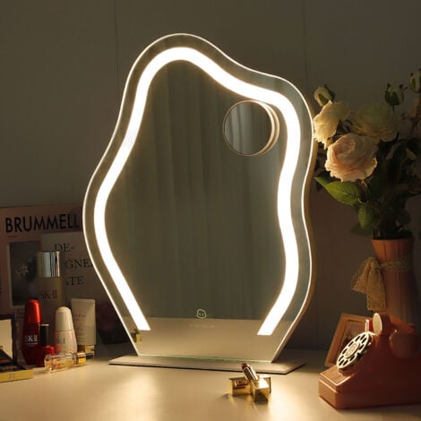 FENCHILIN Miroir de maquillage avec bande lumineuse LED miroir nuageux irrégulier, éclairage miroir de maquillage avec gradation 3 modes d'éclairage miroir de maquillage pour bureau ou mur pour dortoir de chamb