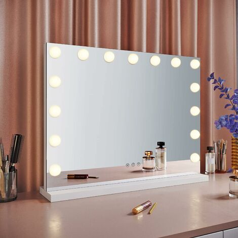 Miroir de maquillage avec éclairage à 3 changements de couleur et fonction mémoire, miroir Hollywood avec lumière et 15 lampes LED à intensité variable, miroir cosmétique avec éclairage LED à intensit