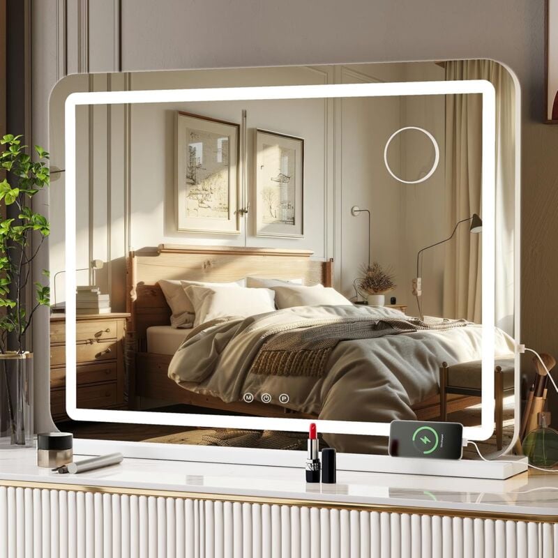Tlgreen - Miroir de Maquillage avec éclairage,80x60cm,Grand Miroir Hollywood avec usb et Type-C,loupe 10x, 3 températures de Couleur, Miroir Mural,