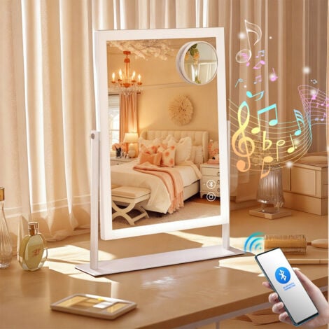 Miroir de maquillage avec lecteur Bluetooth, 30 cm x 41 cm，miroir tactile intelligent avec lecteur de musique, miroir avec lumière LED, blanc FENCHILIN