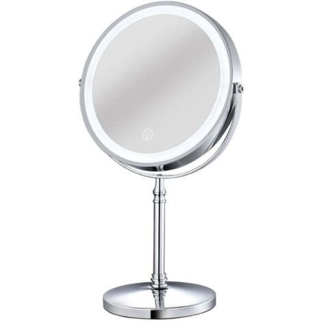 Miroir de maquillage avec lumière, batterie 2000 mAh, 3 couleurs, grossissement 1x/10x, rotation à 360°, luminosité réglable, pour un maquillage grossissant.