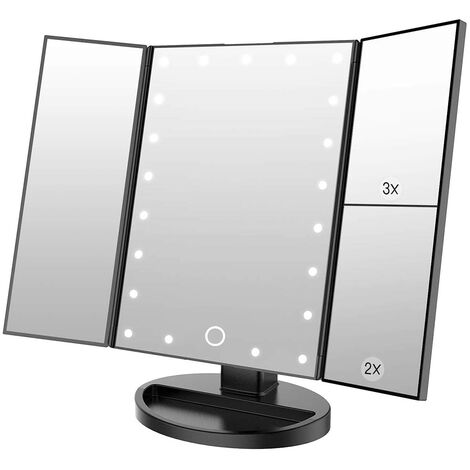 Miroir de maquillage avec lumières 22 Miroir de courtoisie à LED avec grossissement 2X / 3X, écran tactile, miroir de maquillage lumineux portable Rotation de 180 degrés