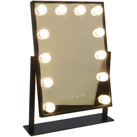 Miroir de Maquillage avec lumières, Grand Miroir de courtoisie avec 12 Ampoules LED, 3 Couleurs de lumière, 30x40cm Noir