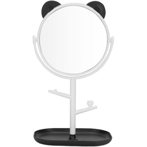 Miroir de maquillage avec plateau de rangement oreilles de chat, support ajustable pour cosmétiques noir