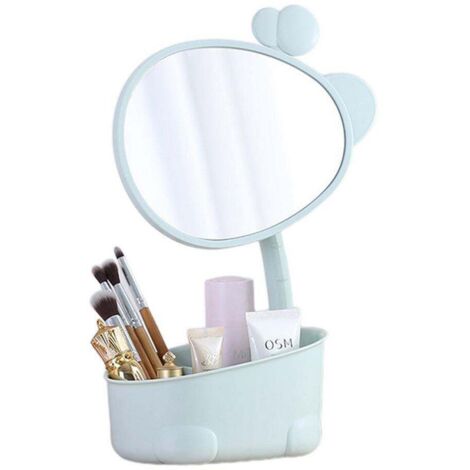 Miroir de maquillage avec rangement bleu