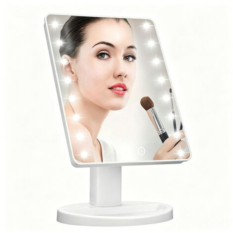 Miroir de maquillage carré LED avec support – Miroir cosmétique portable avec écran tactile, compact et idéal comme cadeau