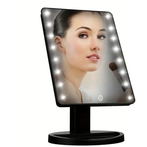 Miroir de maquillage carré LED avec support – Miroir cosmétique portable avec écran tactile, compact et idéal comme cadeau